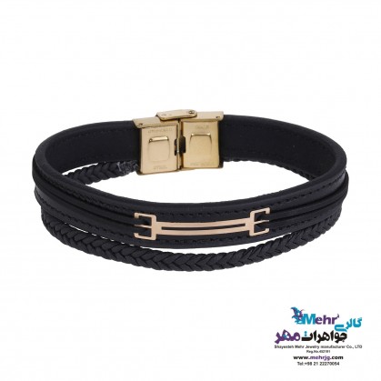 Gold and leather bracelet - geometric design-MB1709